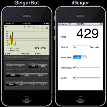 Geiger Counter Apps GeigerBot and iGeiger